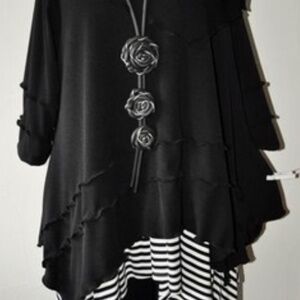 Layered Look Oversize-Tunika-Pulli Jersey Wavy Seams Carmen Collar XL,XXL,XXXL